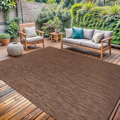 Washable Indoor Outdoor Rug Weather Resistant Carpet Modern Solid for Porch Deck Balcony Backyard Patio Rug 5x7 Gold Brown