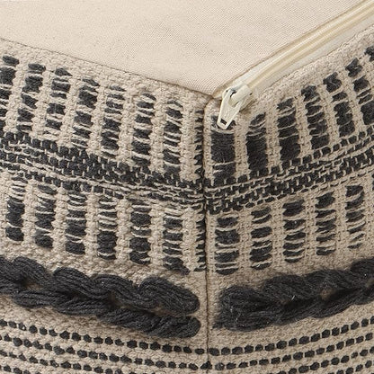 REDEARTH · Tufted Pouf Ottoman with Filler Textured Storage Cube Bean Bag Pouffe Footrest for Living Room, Bedroom, Nursery, Kidsroom; 100% Cotton (17.5"X17.5"X17.5", Chevron Gage)