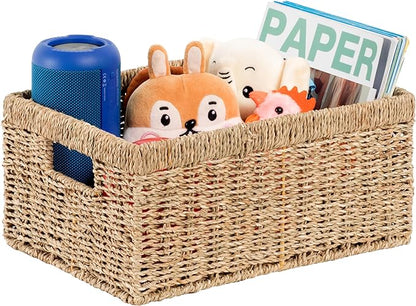 CENBOSS Wicker Baskets (Large, Seagrass, 1PC) Rattan Storage Baskets for Shelves, Woven Seagrass Holder