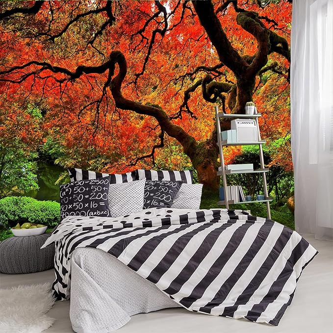 FENDROM Lakeside Red Tree Print Tapestry Nature Old tree Wall Hanging Decorative Psychedelic Scenic Tree Headboard Bedspread Tapestries for Bedroom Living Room Decor