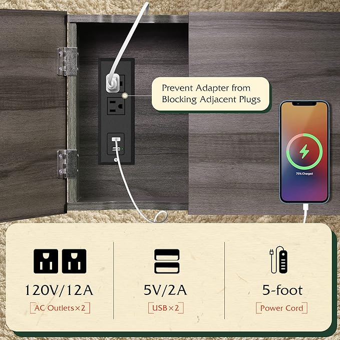 WLIVE Small Side Tables Living Room with Charging Station, Narrow End Table for Bedroom, Home Office, Small Spaces, Grey Couch Side Table with Storage, USB Ports and Outlets