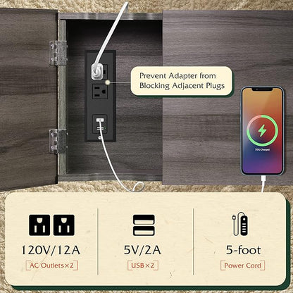 WLIVE Small Side Tables Living Room with Charging Station, Narrow End Table for Bedroom, Home Office, Small Spaces, Grey Couch Side Table with Storage, USB Ports and Outlets