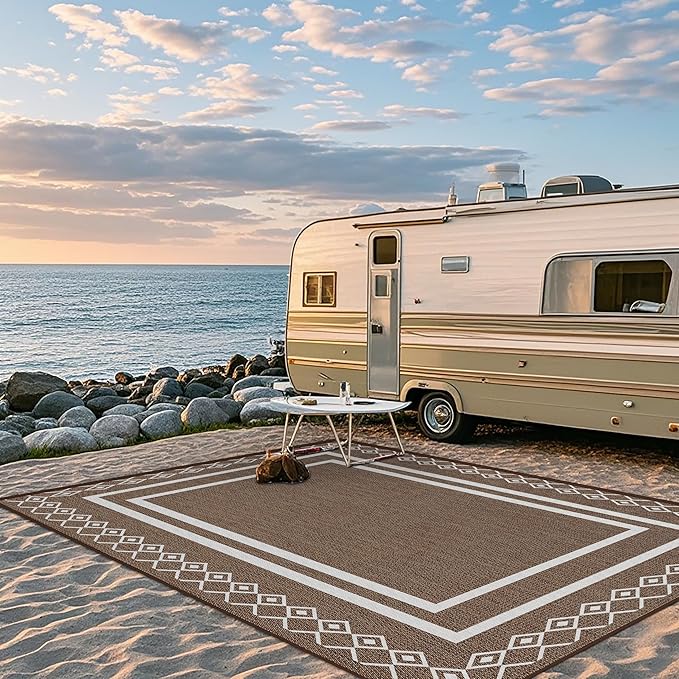 Outdoor Patio Rug, Outside Rectangular Carpet, Moroccan Geometric Rugs, Washable Large Indoor Outdoor Rug 6x9 Mats for RV, Picnic, Backyard, Deck, Balcony, Porch, Beach