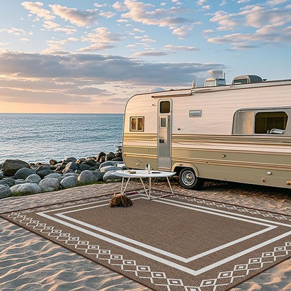 Outdoor Patio Rug, Outside Rectangular Carpet, Moroccan Geometric Rugs, Washable Large Indoor Outdoor Rug Mats for RV, Picnic, Backyard, Deck, Balcony, Porch, Beach 5'x8'