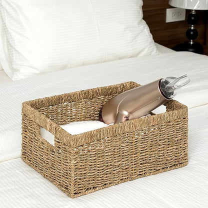 CENBOSS Wicker Baskets (Large, Seagrass, 1PC) Rattan Storage Baskets for Shelves, Woven Seagrass Holder
