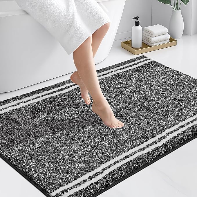 PURRUGS Bathroom Rug Non-Slip Machine Washable 30" x 46", Super Absorbent and Quick Dry Shaggy Microfiber Bath Mat, Extra Soft and Plush Bath Rug for Bathtub, Shower and Sink, Charcoal
