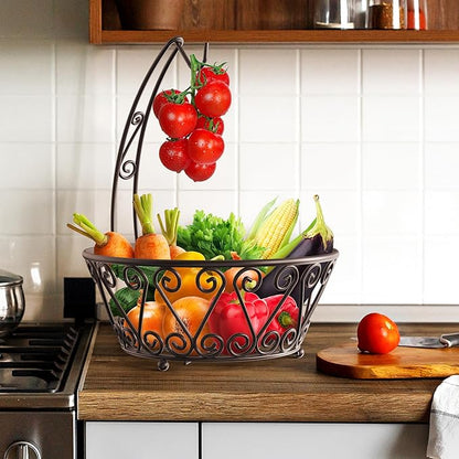 SimpleHouseware Fruit Basket Bowl with Banana Tree Hanger, Bronze