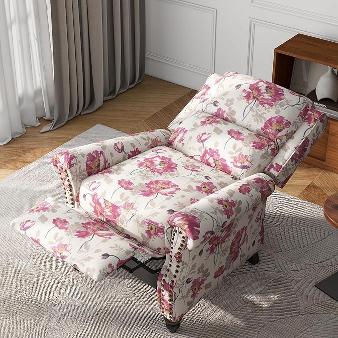 UIXE Pushback Recliner Chairs Set of 2, Fabric Armchair Push Back Accent Chair, Rivet Trim Club Chair Home Theater Overstuffed Single Sofa Reading Seat for Living Room, Pattern