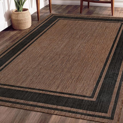 Beverly Rug Large Outdoor Rug 10x14 Modern Bordered Area Rugs for Indoor and Outdoor Patio Deck Porch Garden Waterproof Weather Sun Resistant Washable Outside Carpet (10 x 14 Gold)