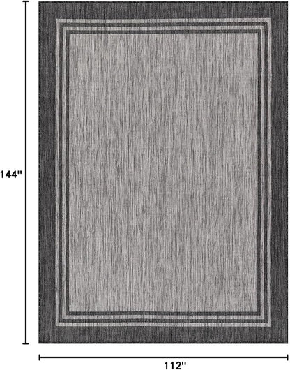 Bordered Outdoor Rug 9x12 Washable Outside Carpet for Indoor Patio Porch Waterproof Easy Cleaning Non Shedding Area Rugs Dark Gray 9 x 12