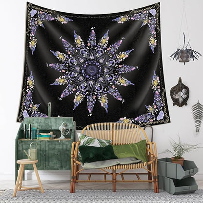 Damanse Floral Tapestry Wall Hanging Cute,Boho Wall Tapestry for Bedroom Aesthetic,Mandala Living Room Decor for Teen Girls (Purple, 49.20" x 59.10")
