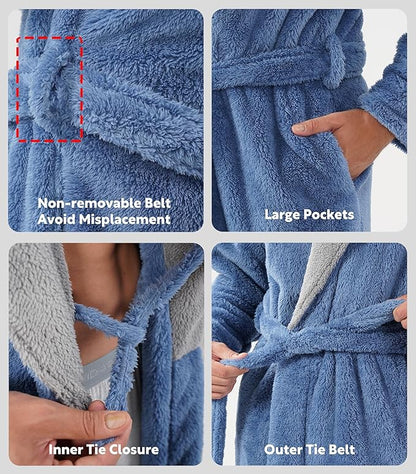 DAVID ARCHY Men's Soft Fleece Plush Robe Full Length Long Bathrobe