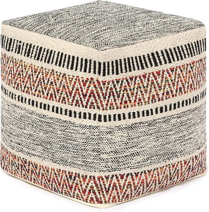 REDEARTH · Tufted Pouf Ottoman with Filler Textured Storage Cube Bean Bag Pouffe Footrest for Living Room, Bedroom, Nursery, Home Decor - 100% Cotton (17.5"X17.5"X17.5", Motley Bohemia Multi)