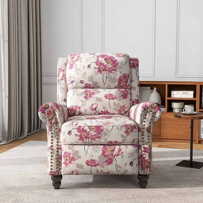 UIXE Pushback Recliner Chair, Fabric Armchair Push Back Accent Chair, Rivet Trim Club Chair Home Theater Overstuffed Single Sofa Reading Seat for Living Room, Pattern