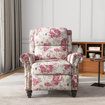 UIXE Pushback Recliner Chair, Fabric Armchair Push Back Accent Chair, Rivet Trim Club Chair Home Theater Overstuffed Single Sofa Reading Seat for Living Room, Pattern