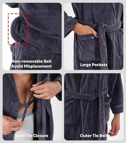 DAVID ARCHY Men's Soft Fleece Plush Robe Full Length Long Bathrobe