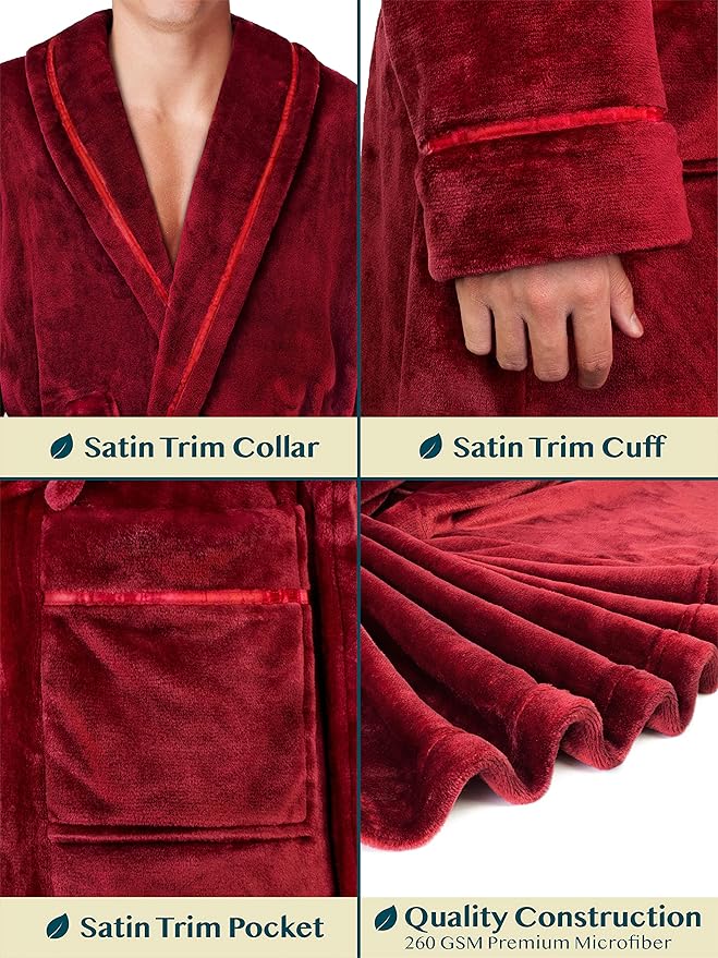 PAVILIA Mens Soft Robe | Warm Fleece Robes for Men, Soft Spa Bathrobe with Shawl Collar and Pockets