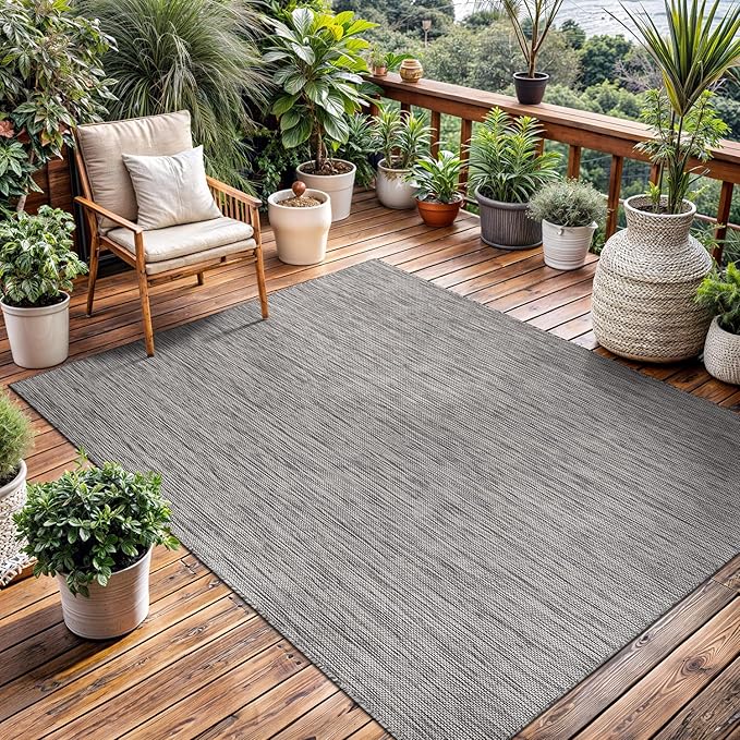 Washable Indoor Outdoor Rug 5x7 Weather Resistant Area Rugs Modern Solid for Porch Deck Balcony Backyard Patio Outside Carpet (5 X 7 Silver Grey)