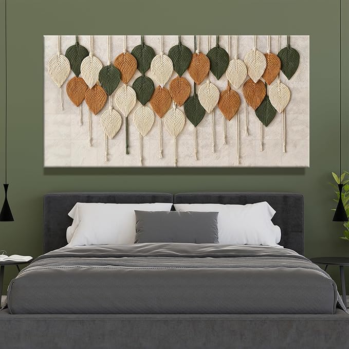 Tsomzxng Large Boho Wall Art For Living Room Modern Wall Art Print Paintings Multicolor Leaves Feather Canvas Wall Art Decor Picture For Bedroom Apartment Kitchen Home Wall Decor 29" W X 58" L
