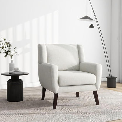 UIXE Accent Chair, Fabric Upholstered Armchair for Living Room, Comfy Arm Chair Single Sofa Bedroom Side Reading Seat - Flax Beige