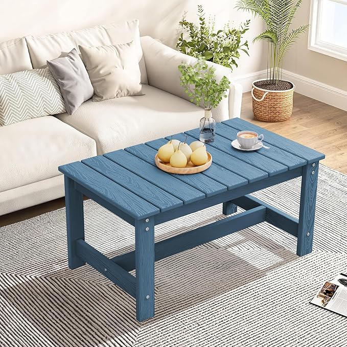 SERWALL Rectangle Outdoor Coffee Table, HDPE Patio Coffee Table, Navy
