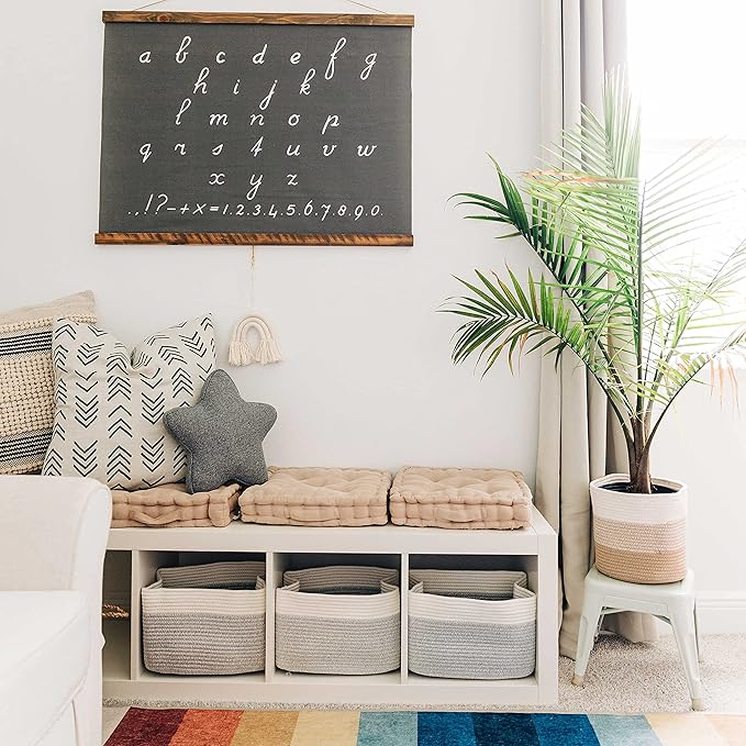 OrganiHaus Set of 3 Woven Storage Baskets for Organizing, Cotton Rope Organizer Bins for Shelves, Closet & Nursery, Dog Toy Basket, Decorative Bins for Toys, Towels & Books - 15x10x9, Grey