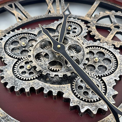HOIBAI Large Wall Clock, 18 Inch Wall Clocks for Living Room Decor Farmhouse Vintage Rustic Kitchen Wall Decor Vintage Roman Big Oversized Wall Clock for Home Bedroom House Office, Moving Gears Clock