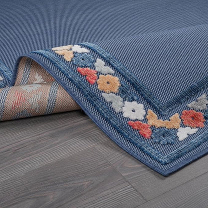 Beverly Rug Outdoor Rug 8x10 Modern Bordered Area Rugs for Indoor and Outdoor Patio Easy to Clean Non Shedding Living Room Porch Garden Washable Outside Carpet (8 x 10 Blue)
