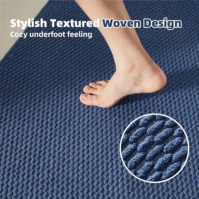 Bathroom Rugs Non Slip Washable, Super Absorbent Thin Bath Mat Small Quick Dry Low Pile Bathroom Rug, Navy Blue 16"x24"