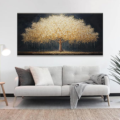 Tsomzxng Abstract Wall Art Gold Tree Of Life Artwork Canvas Art Wall Decor Painting Prints Gold Tree Large Abstract Wall Decor Picture For Living Room Bedroom Home Office Artwork 29"X 58"