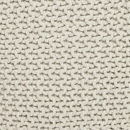 REDEARTH Square Pouf Ottoman Foot Stool - Hand Knitted Bean Bag - Cord Boho Pouffe - Accent Poof for Living Room - Nursery - Bedroom - Kids Bedroom - Patio - 100% Cotton (16" x 16" x 16") - Ivory