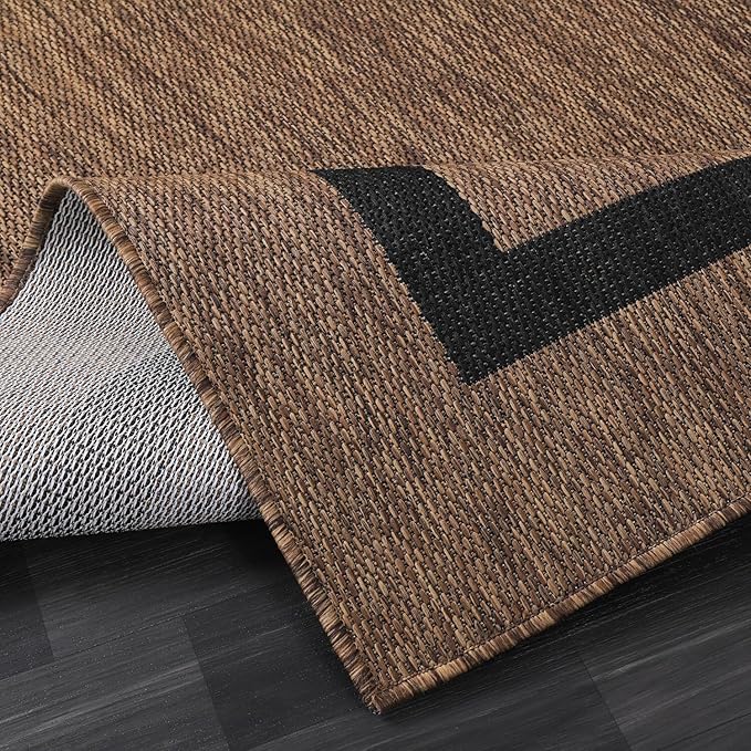 Bordered Outdoor Rug 9x12 Washable Outside Carpet for Indoor Patio Porch Waterproof Easy Cleaning Non Shedding Area Rugs Nut Brown - Black 9 x 12