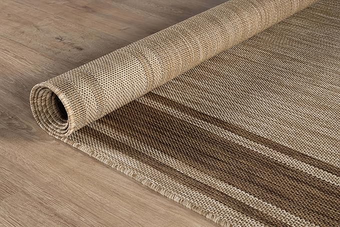 Beverly Rug Large Outdoor Rug 9x12 Modern Bordered Area Rugs for Indoor and Outdoor Patio Deck Porch Garden Waterproof Weather Sun Resistant Washable Outside Carpet (9 x 12 Jute)