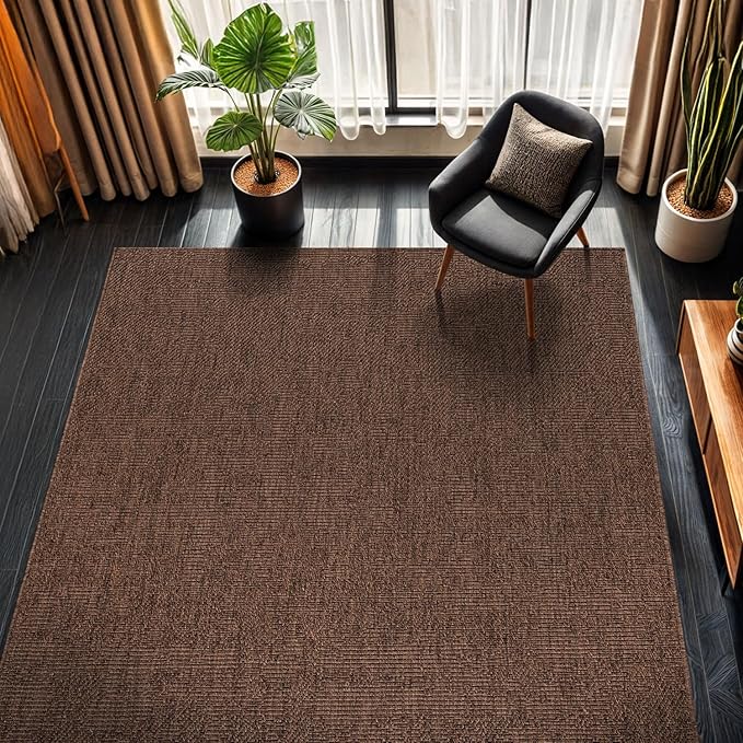 CAMILSON Easy Jute Rug 9x12, Indoor Outdoor Brown Color Fiber Area Rugs for Living Room Patio and Kitchen Rug, Solid Boho Woven Design, Easy-Cleaning, Washable Outside Carpet Alfombras (9 x 12)