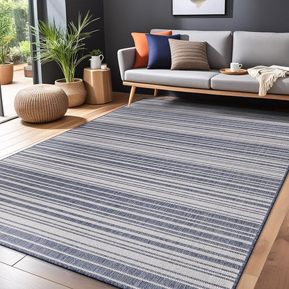 Stripe Outdoor Rug 6x9 Washable Outside Carpet for Indoor Patio Porch Waterproof Easy Cleaning Non Shedding Area Rugs Blue 6 x 9