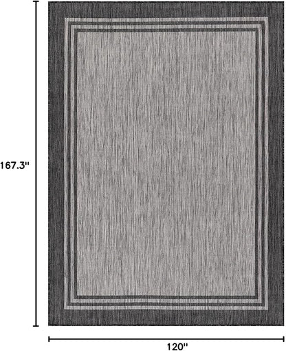 Bordered Outdoor Rug 10x14 Washable Outside Carpet for Indoor Patio Porch Waterproof Easy Cleaning Non Shedding Area Rugs Dark Gray 10 x 14