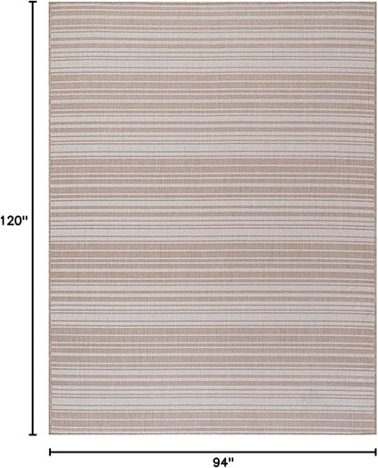 Stripe Outdoor Rug 8x10 Washable Outside Carpet for Indoor Patio Porch Waterproof Easy Cleaning Non Shedding Area Rugs Beige 8 x 10