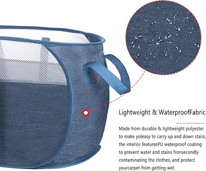 Pop Up Laundry Hamper，with Durable Handles collapsible laundry basket，Easy to Open and Fold for college Dorm,kids room，travel (2 blue)…