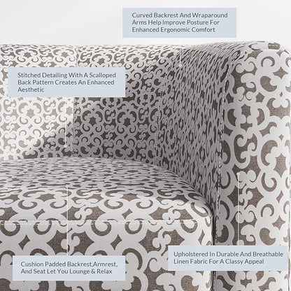 BELLEZE Accent Barrel Chair, Linen Round Chair Club Tub Sofa Corner Chair with Flared Legs and Cozy Soft Padding for Living Room Bedroom Waiting Room - White & Brown