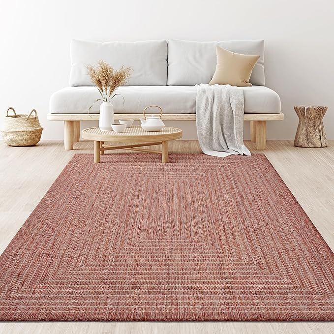 Adiva Rugs Outdoor Indoor Area Rug, Weather Resistant, Easy to Clean, Stain Resistant Floor Mat for Dining Room, Backyard, Deck, Patio (Copper Weiss, 6' x 9')