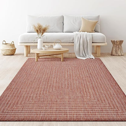 Adiva Rugs Outdoor Indoor Area Rug, Weather Resistant, Easy to Clean, Stain Resistant Floor Mat for Dining Room, Backyard, Deck, Patio (Copper Weiss, 6' x 9')