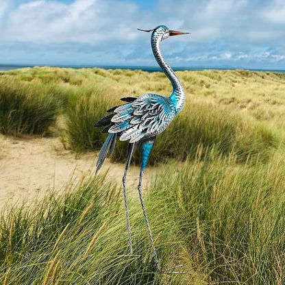 Crane Outdoor Decor Statue, Blue Heron Garden Statue Metal Yard Art Outdoor Decoy, Garden Sculptures & Statues for Yard/Lawn/Pond/Outdoor Decoration, 1Pc