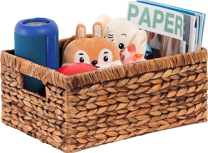 CENBOSS Wicker Baskets (Large, Brown Wash, 1PC) Rattan Storage Baskets for Shelves, Woven Seagrass Holder