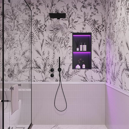 Stainless Steel Shower Niche 12" X 24", No Tile Needed Wall Niche with RGB Led Light, Recessed Shower Shelf for Bathroom Storage Over Mount Installation, Matte Black