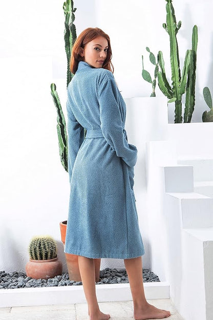 Organic Turkish Cotton Terry Hooded Kimono Bathrobe, Robe for Women