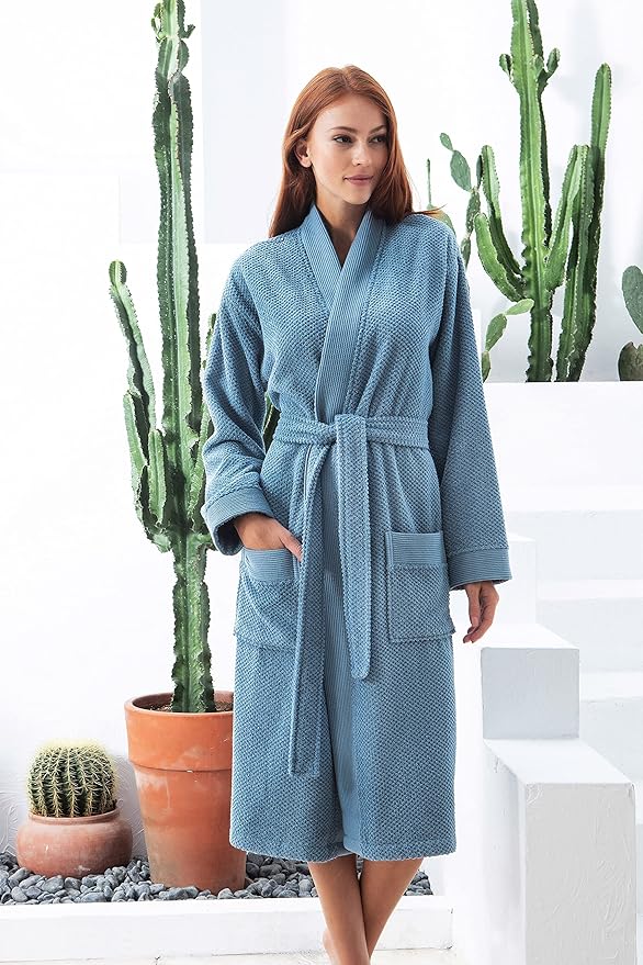 Organic Turkish Cotton Terry Hooded Kimono Bathrobe, Robe for Women