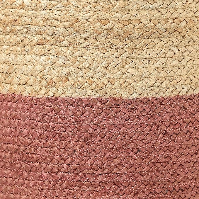 REDEARTH · Cylindrical Pouf Foot Stool Ottoman - Jute Braided Pouffe Poof Accent Sitting Footrest for Living Room, Bedroom, Nursery, Patio, Lounge Set of 2 (Natural Rust, 14.5"x14.5"x16")
