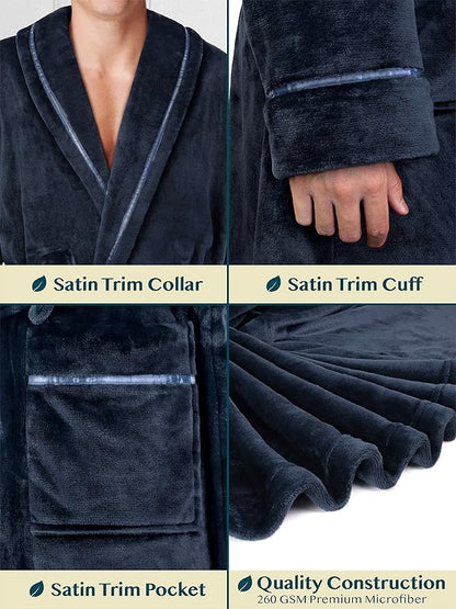 PAVILIA Mens Soft Robe | Warm Fleece Robes for Men, Soft Spa Bathrobe with Shawl Collar and Pockets