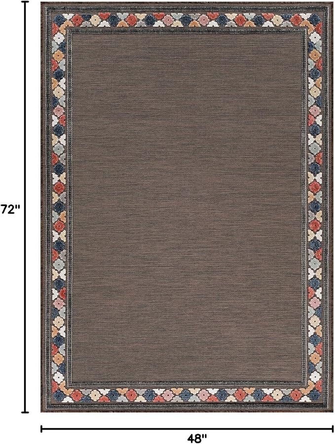 Beverly Rug Outdoor Rug 4x6 Modern Bordered Area Rugs for Indoor and Outdoor Patio Easy to Clean Non Shedding Living Room Porch Garden Washable Outside Carpet (4 x 6 Brown)