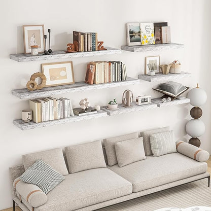 RICHFOCUS 31.5Inch Floating Shelves for Wall 2 Pack Shelves for Bedroom|Kitchen|Bathroom Wall Mounted Rustic Distressed Wood Floating Shelf with Invisible Brackets for Books|Storage|Decor, Rustic